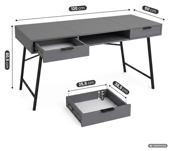 AKORD Furniture Factory Arden Számítógépes Íróasztal Forgácslap Grafit-Fekete Ipari Stílusú
