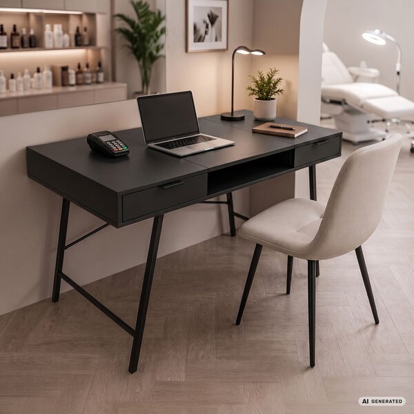AKORD Furniture Factory Arden Ipari Számítógépasztal Fekete 120 cm 2 Fiókkal és 1 Polccal