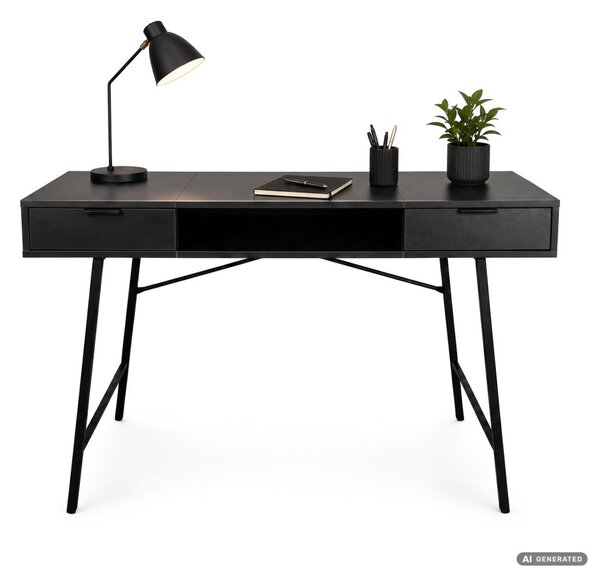 AKORD Furniture Factory Arden Ipari Számítógépasztal Fekete 120 cm 2 Fiókkal és 1 Polccal