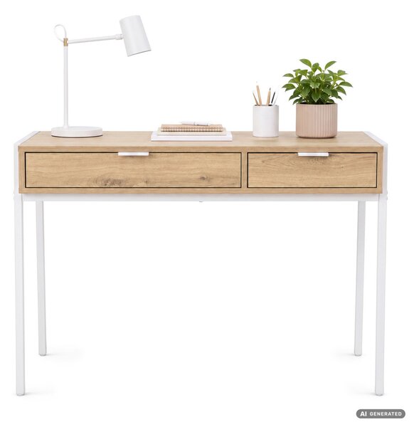 AKORD Furniture Factory Zentia Számítógépasztal Forgácslap + MDF Artisan Tölgy Fehér Lábakkal 2 Fiókkal