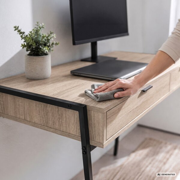 AKORD Furniture Factory Zentia Ipari Számítógépasztal Sonoma Tölgy 2 Fiókkal Fekete Lábakkal