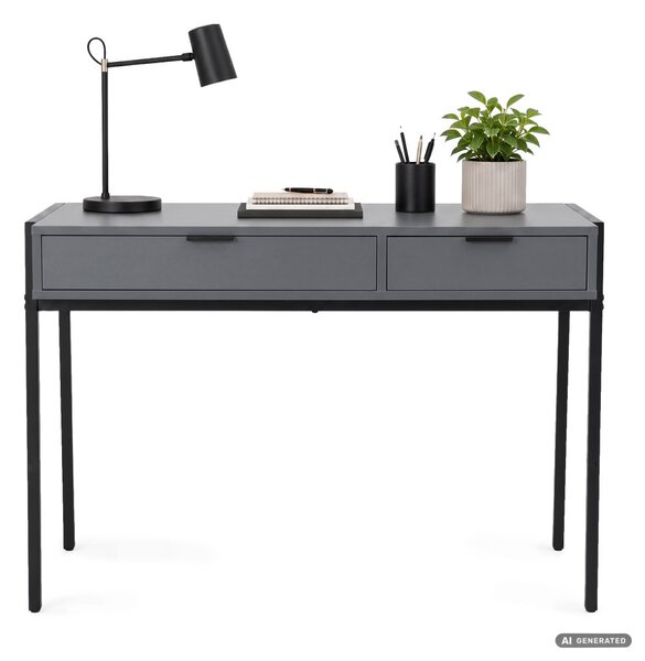 AKORD Furniture Factory Zentia Ipari Számítógépasztal Forgácslap Grafit 2 Fiókkal Fekete Lábakkal