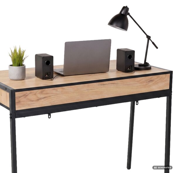 AKORD Furniture Factory ZENTIA Ipari Számítógépasztal Diófa Craft Fekete Lábakkal 2 Fiókkal