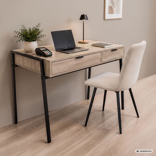 AKORD Furniture Factory Zentia Ipari Számítógépasztal Sonoma Tölgy 2 Fiókkal Fekete Lábakkal