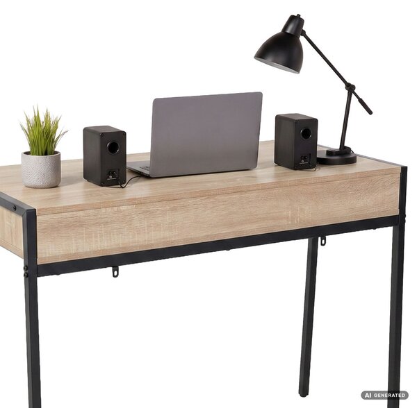 AKORD Furniture Factory Zentia Ipari Számítógépasztal Sonoma Tölgy 2 Fiókkal Fekete Lábakkal