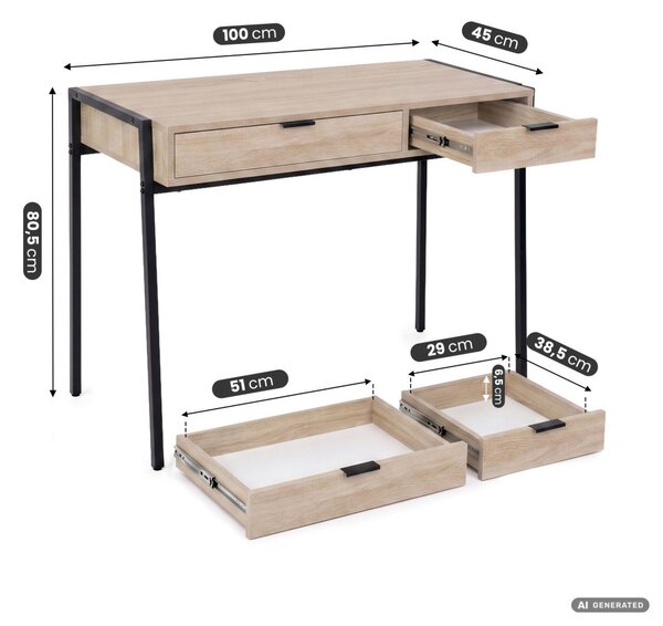 AKORD Furniture Factory Zentia Ipari Számítógépasztal Sonoma Tölgy 2 Fiókkal Fekete Lábakkal