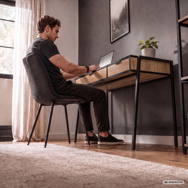 AKORD Furniture Factory ZENTIA Ipari Számítógépasztal Diófa Craft Fekete Lábakkal 2 Fiókkal
