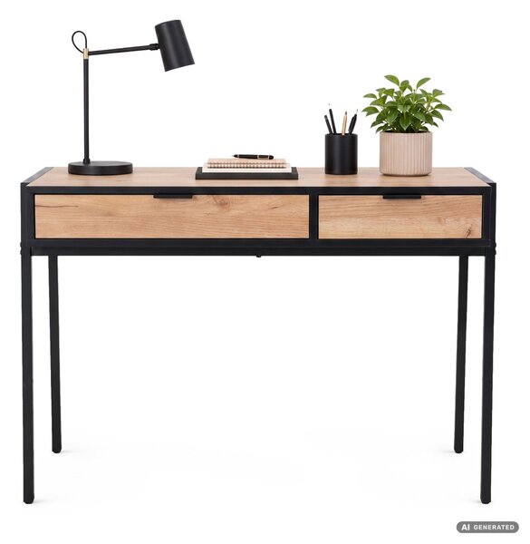 AKORD Furniture Factory ZENTIA Ipari Számítógépasztal Diófa Craft Fekete Lábakkal 2 Fiókkal
