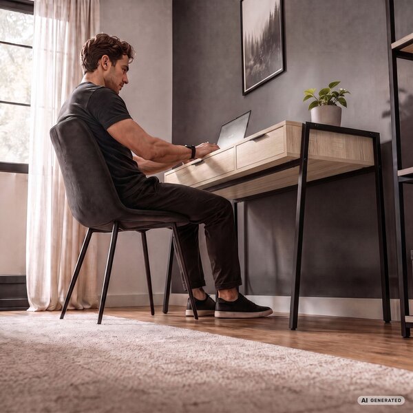AKORD Furniture Factory Zentia Ipari Számítógépasztal Sonoma Tölgy 2 Fiókkal Fekete Lábakkal