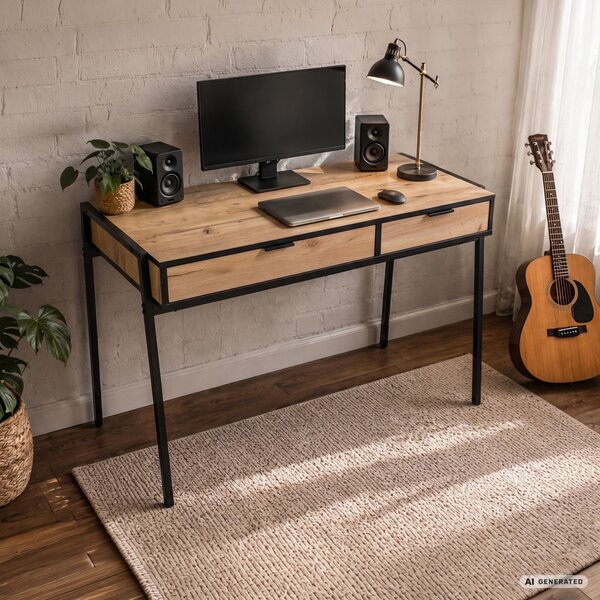 AKORD Furniture Factory ZENTIA Ipari Számítógépasztal Diófa Craft Fekete Lábakkal 2 Fiókkal