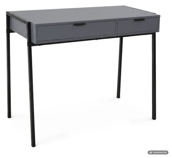 AKORD Furniture Factory Zentia Ipari Számítógépasztal Forgácslap Grafit 2 Fiókkal Fekete Lábakkal
