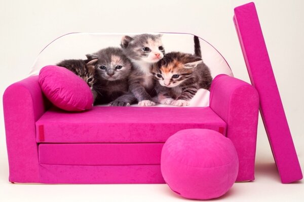 Cicás gyermekkanapé - kiscicák - rózsaszín H6 + Kittens pink