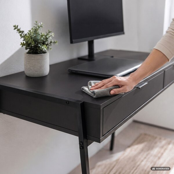 AKORD Furniture Factory Zentia Ipari Számítógépasztal Fekete 2 Fiókkal