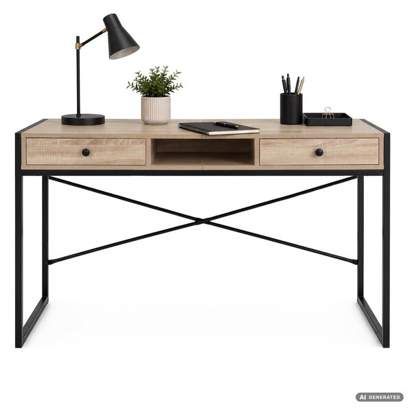 AKORD Furniture Factory ELONIS Ipari Számítógépasztal Sonoma Tölgy-Fekete 2 Fiókkal és 1 Polccal
