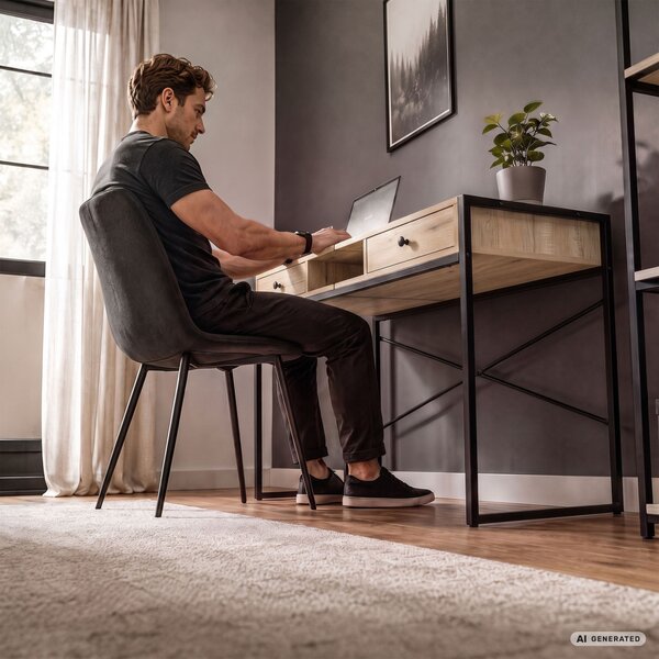 AKORD Furniture Factory ELONIS Ipari Számítógépasztal Sonoma Tölgy-Fekete 2 Fiókkal és 1 Polccal