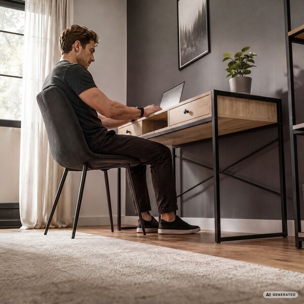 AKORD Furniture Factory Elonis Ipari Számítógépasztal Diófa Artisan Fekete Lábakkal