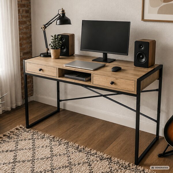 AKORD Furniture Factory Elonis Ipari Számítógépasztal Diófa Artisan Fekete Lábakkal
