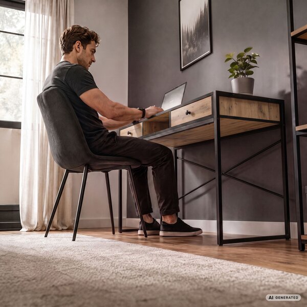 AKORD Furniture Factory ELONIS Ipari Számítógépasztal Tölgy Craft Fekete Lábakkal 2 Fiókkal