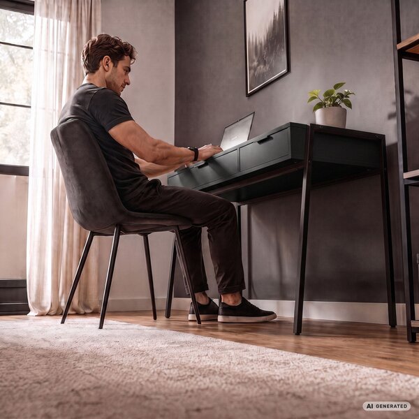 AKORD Furniture Factory Zentia Ipari Számítógépasztal Fekete 2 Fiókkal