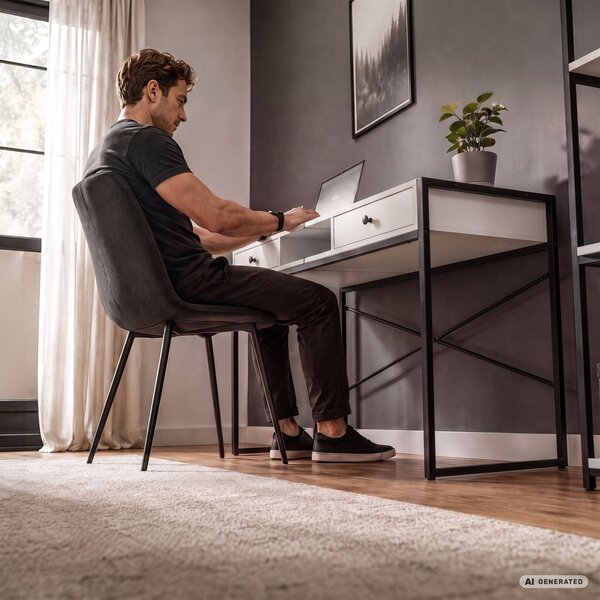 AKORD Furniture Factory Elonis Ipari Számítógépasztal Fehér-Fekete 123 cm 2 Fiókkal és 1 Polccal