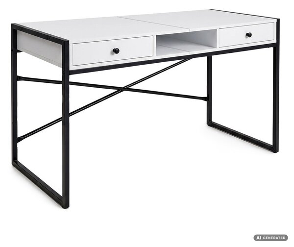 AKORD Furniture Factory Elonis Ipari Számítógépasztal Fehér-Fekete 123 cm 2 Fiókkal és 1 Polccal