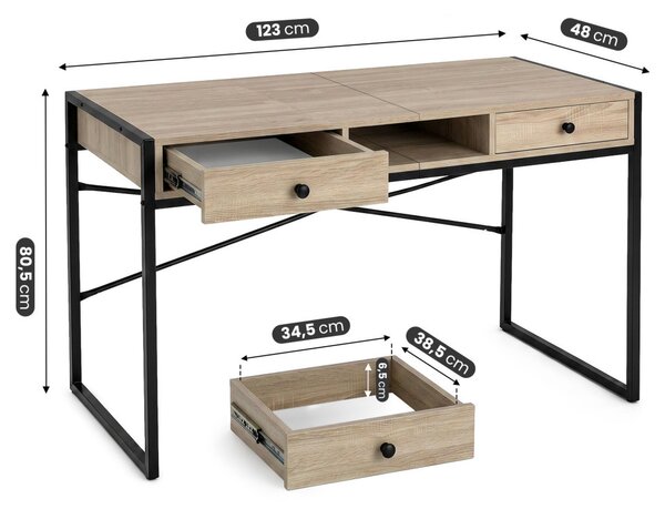 AKORD Furniture Factory ELONIS Ipari Számítógépasztal Sonoma Tölgy-Fekete 2 Fiókkal és 1 Polccal
