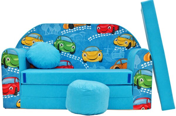 Gyermek kanapé Happy cars - kék B11 + blue