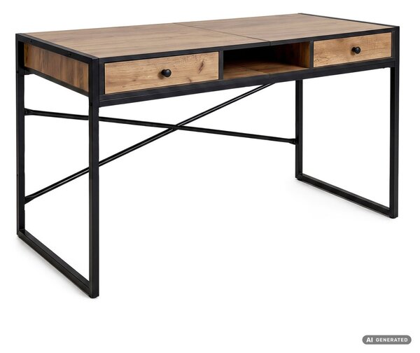 AKORD Furniture Factory ELONIS Ipari Számítógépasztal Tölgy Craft Fekete Lábakkal 2 Fiókkal