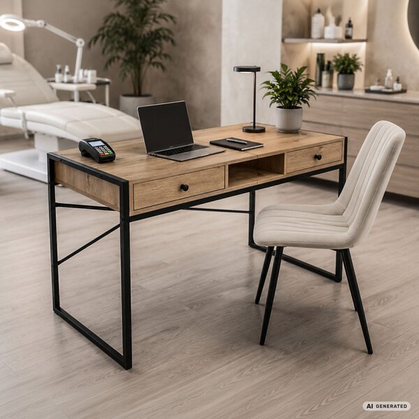 AKORD Furniture Factory Elonis Ipari Számítógépasztal Diófa Artisan Fekete Lábakkal