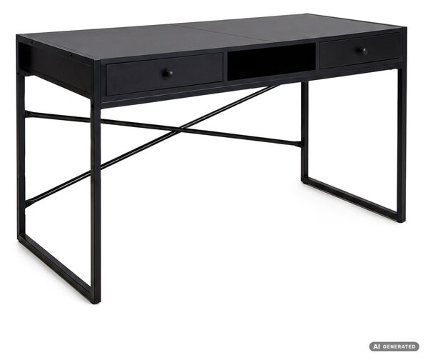 AKORD Furniture Factory Elonis Ipari Számítógépasztal Fekete 123 cm 2 Fiókkal és 1 Polccal