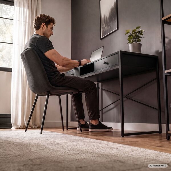 AKORD Furniture Factory Elonis Ipari Számítógépasztal Fekete 123 cm 2 Fiókkal és 1 Polccal