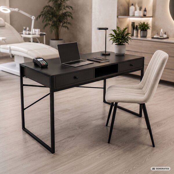 AKORD Furniture Factory Elonis Ipari Számítógépasztal Fekete 123 cm 2 Fiókkal és 1 Polccal