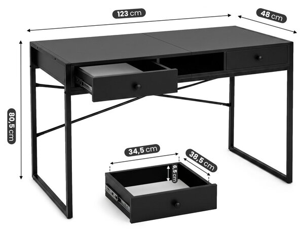 AKORD Furniture Factory Elonis Ipari Számítógépasztal Fekete 123 cm 2 Fiókkal és 1 Polccal