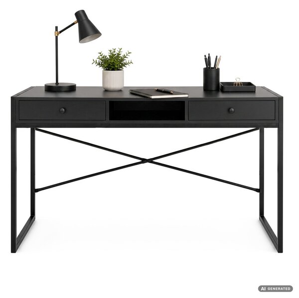 AKORD Furniture Factory Elonis Ipari Számítógépasztal Fekete 123 cm 2 Fiókkal és 1 Polccal