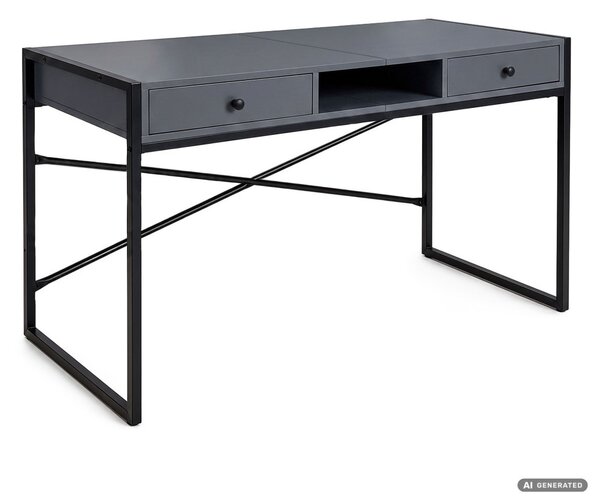 AKORD Furniture Factory Elonis Ipari Számítógépasztal Forgácslap Grafit-Fekete 2 Fiókkal és 1 Polccal