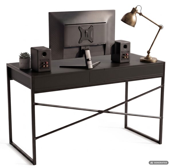 AKORD Furniture Factory Elonis Ipari Számítógépasztal Fekete 123 cm 2 Fiókkal és 1 Polccal