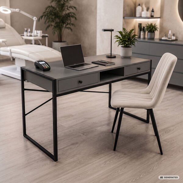 AKORD Furniture Factory Elonis Ipari Számítógépasztal Forgácslap Grafit-Fekete 2 Fiókkal és 1 Polccal