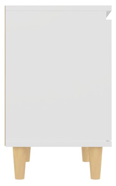 Fehér éjjeliszekrény tömör fa lábakkal 40 x 30 x 50 cm
