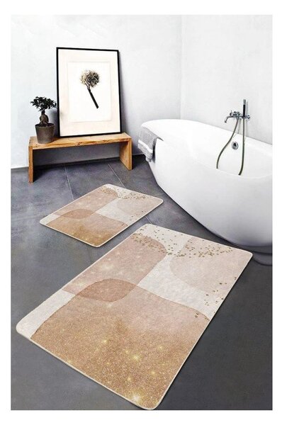 Bézs bársony fürdőszobai kilépő szett 2 db-os 60x100 cm – Mila Home