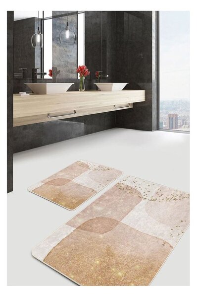 Bézs bársony fürdőszobai kilépő szett 2 db-os 60x100 cm – Mila Home