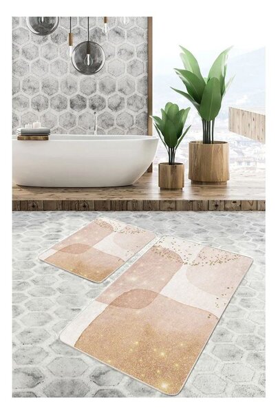 Bézs bársony fürdőszobai kilépő szett 2 db-os 60x100 cm – Mila Home