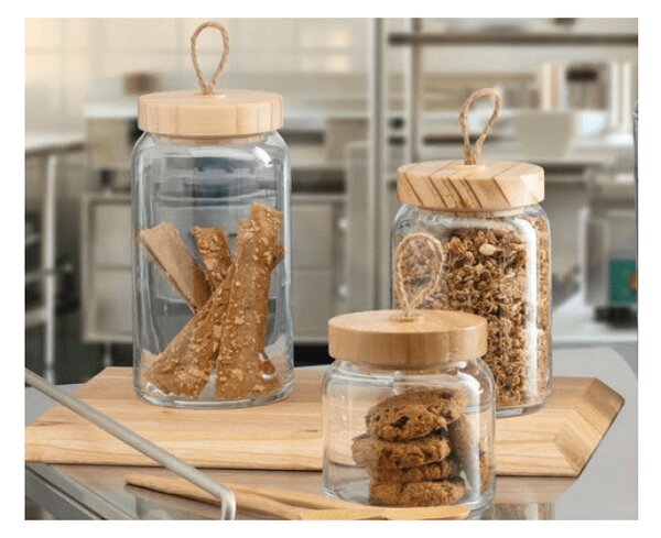 Pasabahce 43583 Woody Tároló üveg, bambusz tetővel, 860ml