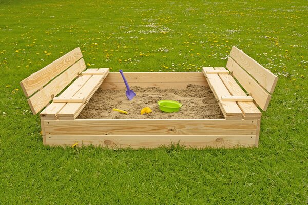 Zárható gyerek homokozó padokkal - 120x120 cm Closeable sand box