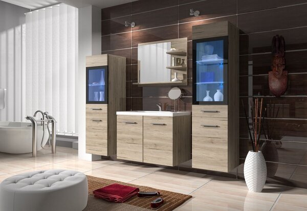 ADINA I fürdőszoba összeállítás mosdóval UM060 + LED világítás, tölgy San Remo