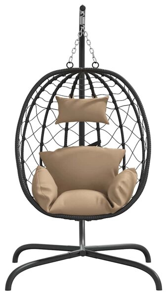 Tópszínű polyrattan és acél függő kagylószék párnával