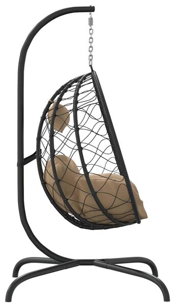 Tópszínű polyrattan és acél függő kagylószék párnával