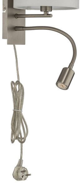 Lindby fali lámpa Florens, nikkel, LED-es olvasólámpa, 23,5 cm, Alu / szürke / cink, Nappali / Étkező, Textil / szövet / selyem, Modern