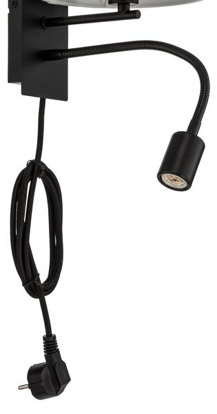 Lindby Florens fali világítás, fekete, LED-es olvasólámpa, 23,5 cm, dimmelhető, Fehér / opál, Nappali / Étkező, Textil / szövet / selyem, Modern