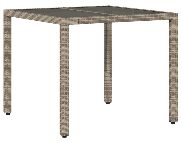 VidaXL szürke polyrattan üveglapos kerti asztal 90 x 90 x 75 cm