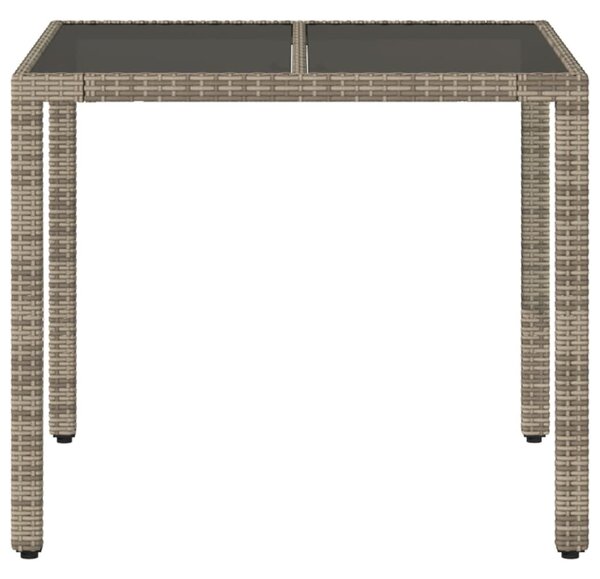 VidaXL szürke polyrattan üveglapos kerti asztal 90 x 90 x 75 cm